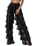 Pbong  Women Wide Leg Pants High Waist Layered Tulle Pants Loose Beach Long Trousers Streetwear