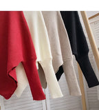 Asymmetric Knit Poncho Sweater for Women Soft Rib-knit Turtleneck Long Sleeve Pullovers Female Tops Autumn Winter Casual Outfit