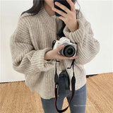 Women's Zip Up Sweater Cardigan Chunky Knit Stand Collar Zipper Front Plain Sweater Jacket Ladies Korean Chic Fall Winter Outfit