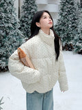 Dot Sweet Warm Parkas Women Long Sleeve Retro Winter Thick Cute Cotton Coat Casual Stand Collar Pockets Korean New Jacket