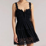 Pbong  Womens Cute Ruffle Hem Mini Slip Dress Y2k Boho Summer Flowy Sleeveless Sundress Lace Trim Smocked Tunic Dress