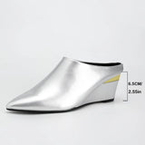 Pbong  New Designer Wedge Sandals Woman Luxury Patent Pointed Toe Heeled Slippers High Quality Mules Shoes Big Size 43