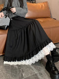 Pbong  Japan Y2K Black Long Skirts Women Vintage Lace Patchwork Loose Skirt Harajuku Casual Streetwear Female Retro A Line Skirt
