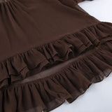 Pbong  Chiffon Loose Shirt For Women Sexy See-Through Ruffles Sleeve Blouse New Summer Chic Fashion Solid Casual Round Neck Shirts