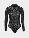 The trend of explosive women fashion sexy perspective long-sleeved slim-fit goddess temperament base onesie
