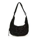 Women's Silver Sequin Crossbody Bag Drawstring Design Shiny Party Evening Casual Shoulder Bag Fashion Sparkly Handbag