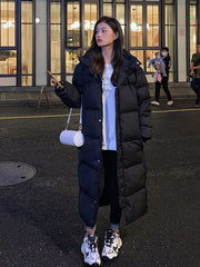 New Solid Color Long Straight Winter Coat Casual Women Parkas Clothes Hooded Stylish Winter Jacket Female Outerwear