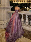 Pbong  Elegant Purple Asymmetrical Hem Long Evening Gown Women's Style Korean Version Bead Embellished Floor Length for Adult Ceremo...