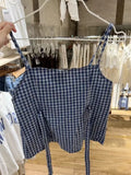 Casual Women Fashion Blue Front Buttons Plaid Printed Camis Summer Vintage Sleeveless Female Chic Tops