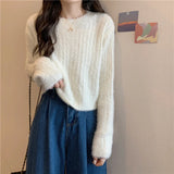 Fuzzy Knit Top Women Pullover Long Sleeve Plain Crop Sweate Pink Fluffy Jumper for Women Teen-girl Fall Winter Y2K Outfit