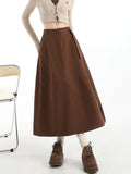 Retro Belt Long Skirt Women Casual Sweet High Waist A Line Skirts Preppy Style Fall Winter Lady Korean Vintage Long Skirts