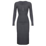 Ribbed Knitted Ruched Folds Long Dress