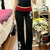 Lunivop  Women's Pants Black Flare Trousers Y2K Vintage Fashion Casual Streetwear Cute Sweet Cartoon Aesthetics American Style Harajuku