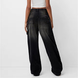 Pbong  Womens Jeans High Waisted Straight Wide Leg Baggy Jeans Y2k Boyfriend Vintage Washed Loose Denim Pants Cyber Grunge Streetwear