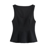 2025 Summer New Women Square Neck Crop T-shirt Casual Chic Sleeveless Slim White Black Crop Tank Tops Female Clothes