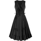 Medieval Women Renaissance Lace-Up Vest Dress Irregular Hem Dress Sleeveless Sweetheart U-Neck Gothic Pirate Cosplay Costume