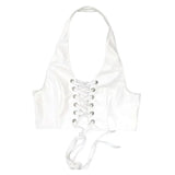 Y2k Women Summer Tank Top Corset Style Black Camisole Tie Back White Vest Crop Sleeveless Top Halter Neck Sexy For Woman