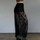 Side Slit Lace Skirts For Women Summer New See Through High Waist Skirt Ladies Black Casual Loose Sexy Skirts Woman