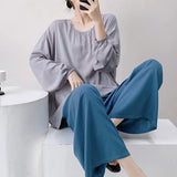 Pbong  Oversized Sleepwear Female 2PCS Pajamas Spring Summer New Viscose Nightwear Pijamas Suit Casual Loose Contrast Color Homewear