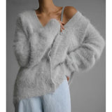 Spring Autumn Women Cardigan Sweater Jacket 2025 Imitation Mink Fur Versatile Female Sweater V-neck Loose Ladies Knitted Top