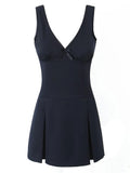 Pbong  Summer Chic Sexy Mini Dress V-neck Navy Bow Sleeveless Backless Ruffles Casual Party Dresses Vestidos Vestidos New
