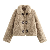 Pbong  Women's Jacket Flip Collar Long Sleeve Versatile Rope Buckle Solid Color Winter New Style Coat