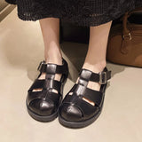 Pbong  Women's Sandals Roman Weave Hollow-Out Closed-Toe Sandals for Women Summer Outdoor Wear Flat Thick-Soled Buckle Sandals
