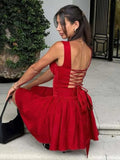 Red Backless Sexy Mini Dress Women Summer New Sleeveless Backless High Waist A-line Club Party Elegant Dress