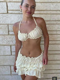Sexy Ruffles Skirt 2 Piece Set Women Summer Cropped Camisole Tank Pleated Skirts Beach Vacation All Matching Lady Clubwear
