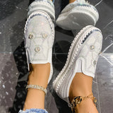 Pbong  Large Shiny Crystal Decor Casual Shoes Woman Plus Size Thick Sole Non Slip Flats Mujer Women's Light Comfort Platform Loafers