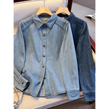 Women's Denim Shirt 2025 Spring Summer Loose Comfortable Ladies Cowboy Tops Blue Retro Be All-match Lady Elegant Blouse