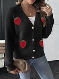 Pbong  Ladies Faux Fur Jacket Pearl Button Embroidered Strawberry Splicing Open Cardigan Polyester Street Style Winter Sweater