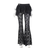 Hot Selling High Waist  Lace See-through Pants Sexy Versatile Irregular Fake Two-piece Skirt Pants for Women
