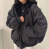 Winter Thicken Warm Parkas Women Fashion Double Sided Hooded Fleece Coat Ladies Korean Loose Long Sleeve Zip Up Jackets