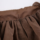 Brown Pleated Off Shoulder Ruffles Patchwork Sundress