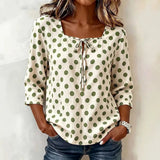 Women's Summer Blouse Square Neck Polka Dot Blouses Blue Polka Dot Chiffon Blouse Casual Tie Front Top Womens For Woman Women