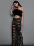 Sexy Luxury Sequins Feather Strapless Top+ Skirt Two Piece Set White Black Off Shoulde Sequins Mesh Splice Bodycon Two Piece Set