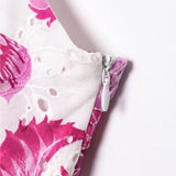 Sexy Fashion Backless Slim Fit Hollow Embroidery Printed Long Dress Rosered V-neck A-line Party Dress Summer Woman Clothing 2025