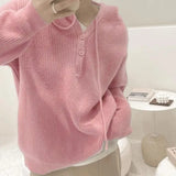Hooded Sweater for Women Loose Button Front Long Sleeve Rib Knit Pullovers Hoodie Fall Winter Teen-girl Casual Chic Outfit