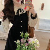 Pbong  Plus Size Slimming French Style Midi Dress Fake Two-Piece Long Sleeve Autumn Winter New Arrival Waist-Cinching for Short Women