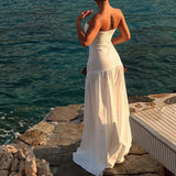 New Spice Girl Beach Vacation Tube Tops Dress Sexy Hollow Out Solid Color Evening Dress Fashion Strapless High Waist Party Dress