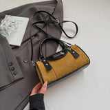 Vintage Small Faux Suede Shoulder Bags for Women Bucket Crossbody Bag Winter Luxury Designer Handbags and Purses