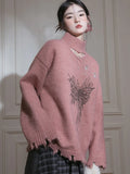 Hollow Out Hole Sweaters Women Vintage Bufferfly Print Lazy Wind Loose Knitted Jumper American Harajuku Y2K Retro Pullover New