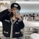 Women's Cardigan with Polished Button Front Fake Pocket V-neck Single Breasted Knit Sweater Coat Elegant Autumn Winter Outfit