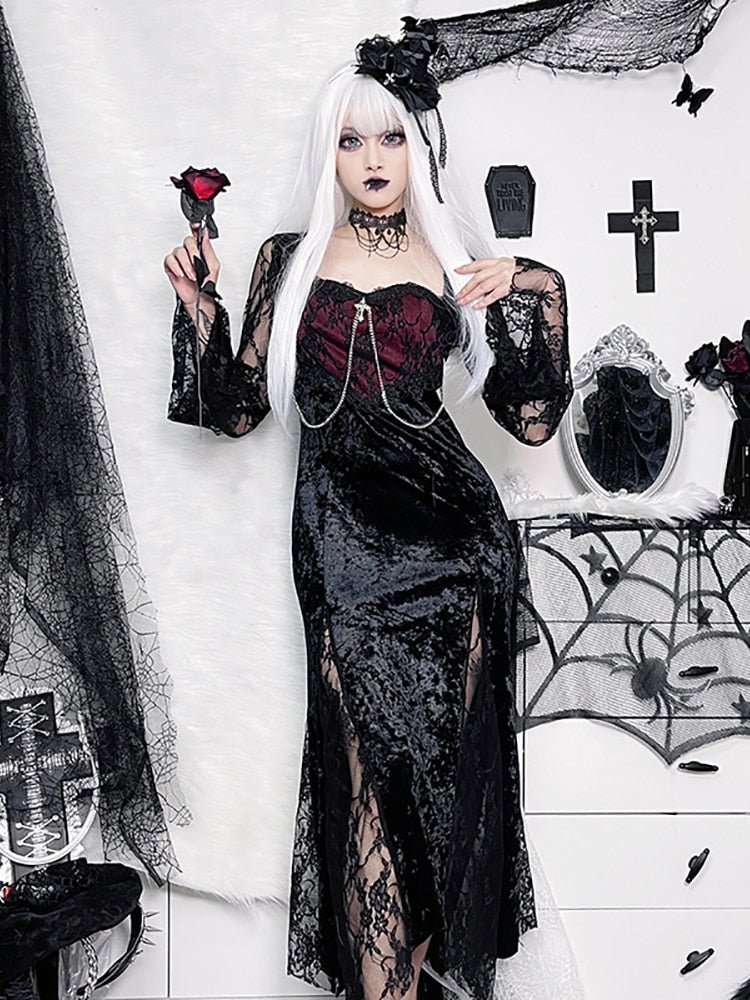 Goth Dark Elegant Mall Gothic Women Evening Dresses Grunge Aesthetic E