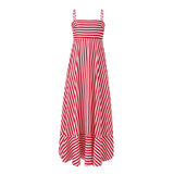 Pbong  Women's Long Cami Dress Stripe Print Spaghetti Strap Loose A-line Flowy Dress Summer Casual Bohemian Elegant Chic Dresses