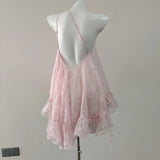 Pbong  Flower-cut Dress Suspender Nightgowns Lingerie with Lotus Leaf Edge Backless Sweet and Spicy Nightdres for Women's Sleepwear