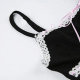 Black Bow Lace Trim Frill A-Line Dress
