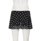Pbong  Y2K Aesthetics Polka Dot Printed Mesh Patchwork Skirts Women Summer With Underpants A-line Mini Skirt Fashion Street Wear