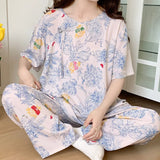 Pbong  Summer New Arrived Retro Pajamas Women Floral Printing Night Suit Female Short Sleeve Sleepwear For Sleeping Pyjama Night Wear